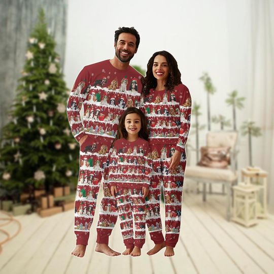 Cavalier King Charles Spaniel Family Pajamas Set, Dog Lover Holiday Pajamas