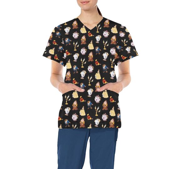Beauty and the Beast Scrub Top | Beauty and the Beast Scrubs | Belle Scrub Top | Disney Scrub Top | Disney Nurse Scrub Top | Disney Scrubs