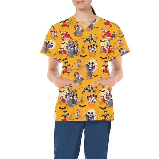 Mickey and Friends Halloween Scrub Top | Disney Halloween Scrub Top | Disney Scrub Top | Disney Nurse | Disney Scrubs