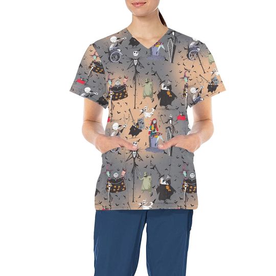 Nightmare Before Christmas Scrub Top | Jack Skellington Scrub Top | Disney Halloween Scrub Top | Disney Scrub Top | Disney Nurse