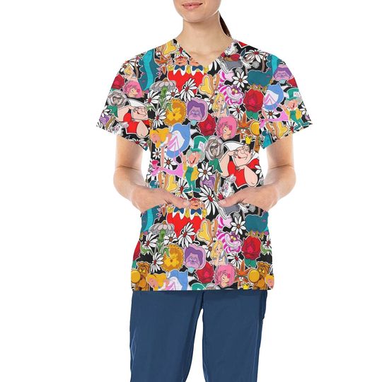 Alice in Wonderland Scrub Top | Alice in Wonderland Scrubs | Alice Scrub Top | Disney Scrub Top | Disney Nurse Scrub Top | Disney Scrubs