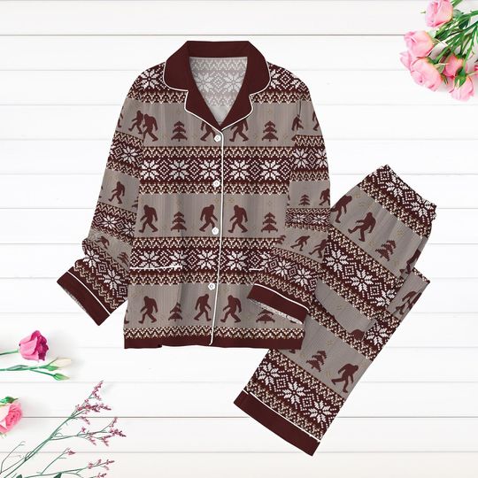 Bigfoot Christmas Pajamas Set, Sasquatch Holiday Pajamas, Animal Lover Xmas Pjs
