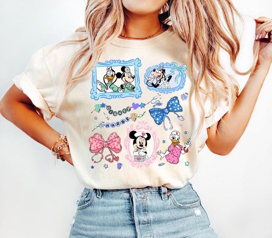 Disney Nurse Mickey and Friends Coquette Bows T-Shirt, Nurse Disneyland Trip Tee