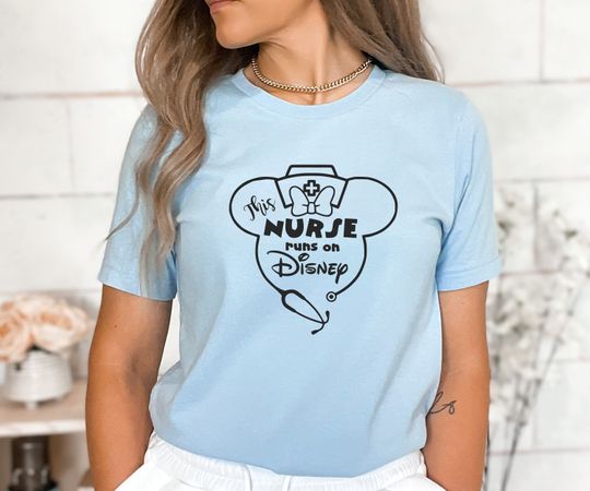 This Nurse Runs On Disney, Disney Nurse Shirt, Minnie Mouse Stethoscope Shirt
