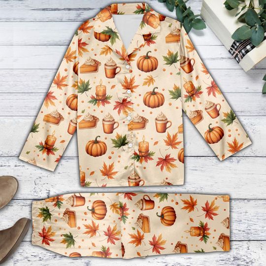 Pumpkin Latte Cake Pajamas Set, Cozy Fall Sleepwear, Pumpkin Spice Loungewear