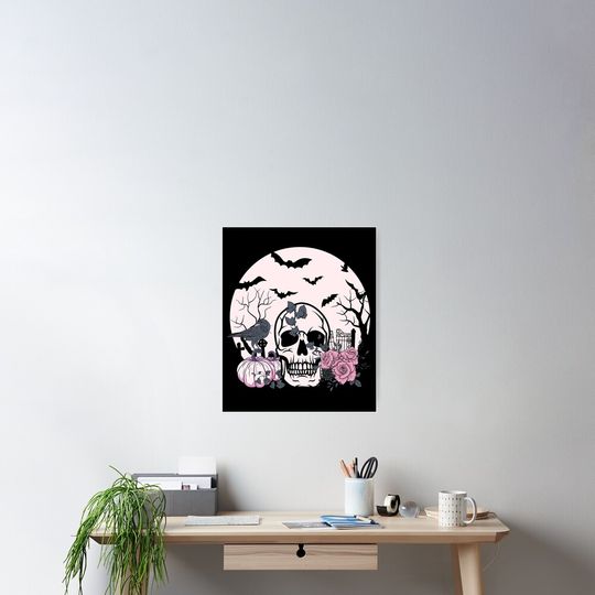 Skull Roses Pumpkins Halloween Poster