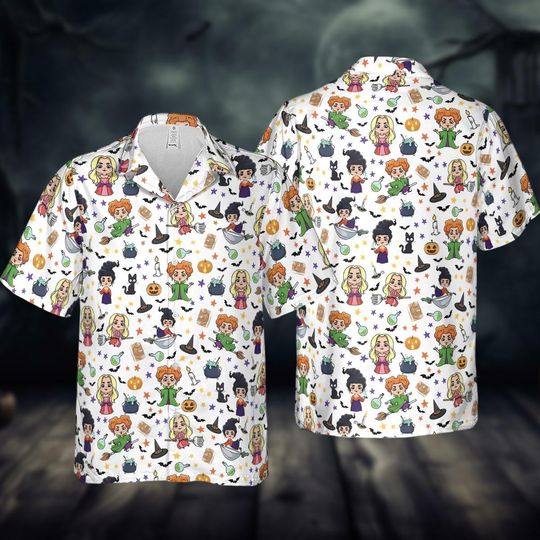 Hocus Pocus Hawaiian Shirt, Sanderson Sisters Button Shirt, Disney Witch Summer Shirt, Trick Or Treat Shirt, Halloween Party Gifts