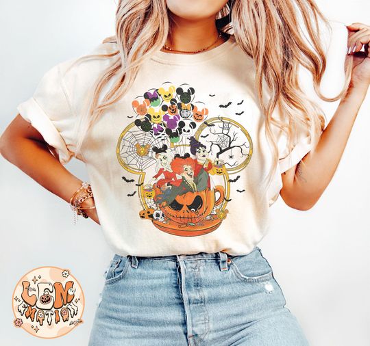 Retro Hocus Pocus Teacup Balloon Comfort Colors Shirt, Sanderson Sisters Shirt, Disney Witch Tee, Disney Scary Movie, Disneyland Halloween
