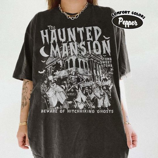Vintage The Haunted Mansion Shirt, Disney Spooky Season Comfort Colors Shirt, Madam Leota Hitchhiking Ghosts, Halloween Gothic Family Shirts