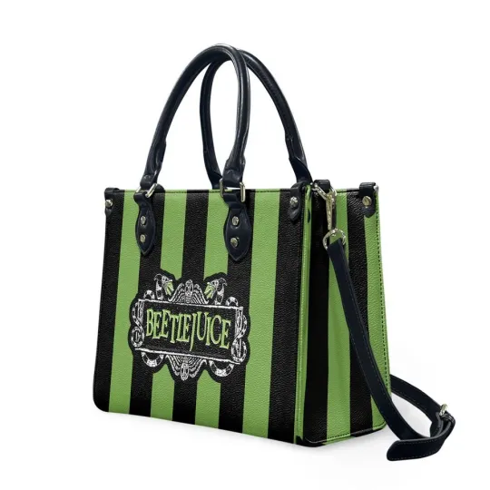 Halloween Beetlejuice Leather Handbag, Spooky Women's Shoulder Bag, Fan Gift
