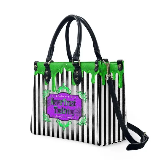 Gothic Beetlejuice Leather Handbag, Halloween Lover Women's Bag, Spooky Gift