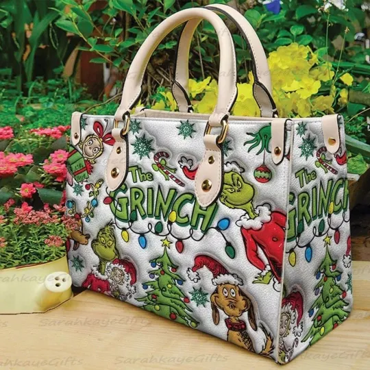 Christmas Funny Character Leather Handbag, Holiday Women's Shoulder Bag, Gift