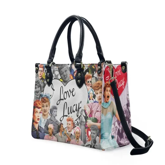 I Love Lucy Poster Leather Handbag, Retro TV Show Women's Shoulder Bag, Gift