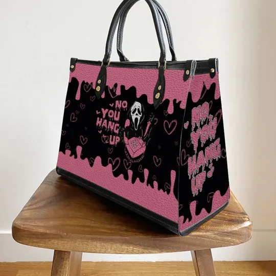 No You Hang Up Ghost Leather Handbag, Funny Women's Shoulder Bag, Gift for Her