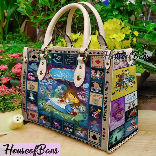 Alice in Wonderland Leather Handbag, Cute Cartoon Women's Shoulder Bag, Gift