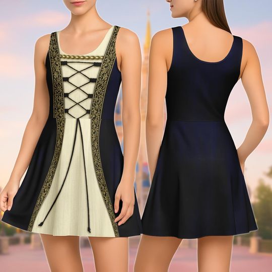 Renaissance Medieval Costume Skater Dress, Fantasy Cosplay Dress, Cottagecore Princess Dress, Halloween Festival Outfit for Women