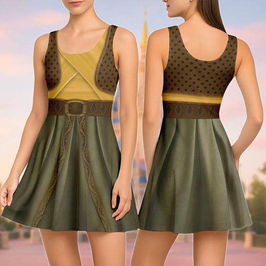 Raya Disney Princess Costume Skater Dress, Warrior Princess Cosplay Dress, Cute Sleeveless Outfit, Disneyland Halloween Park Dress