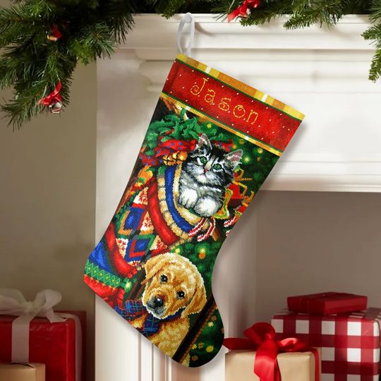 Christmas Print Stocking, HOLIDAY PET,Dog,Cat