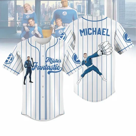 Custom Mr Fantastic Baseball Jersey, The Fantastic Four First Steps Shirt, Marvel Studio Superhero Jersey, Disney Reed Richards Shirt