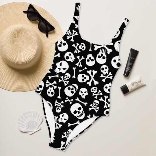 Skull Swimsuit, Edgy Gothic Bathing Suit, Swimwear for Women, Summer Beach Outfit