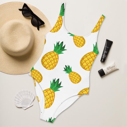 Pineapple Swimsuit, Tropical Fruit Bathing Suit, Cute Summer Swimwear for Women, Fun Beach Vacation Outfit