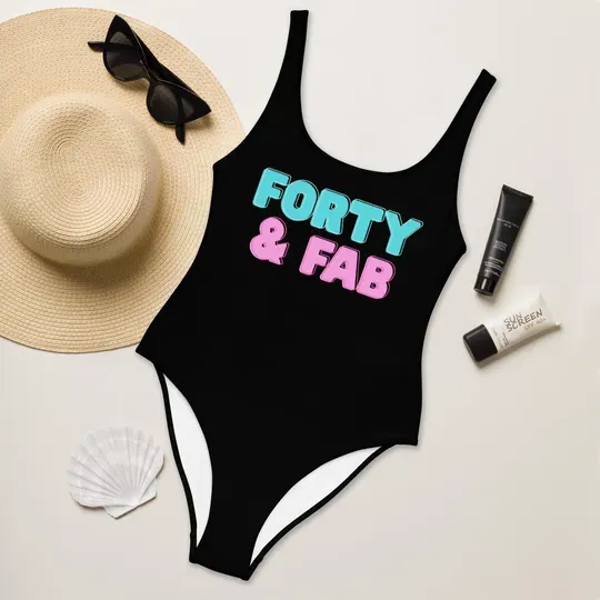 Forty And Fabulous Birthday Swimsuit, Womens Bathing Suit, 40th Birthday Girl Swimwear