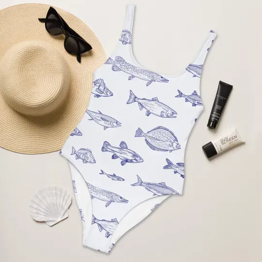 Fish Swimsuit, Ocean Animal Bathing Suit, Sea Life Summer Swimwear, Cute Marine Theme Swimsuit for Women