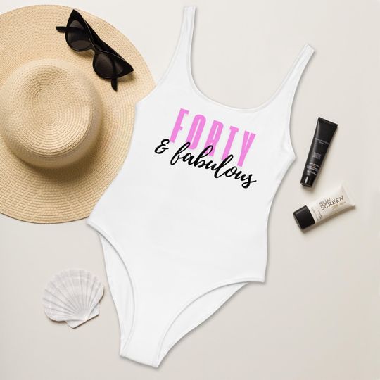 Forty And Fabulous Swimsuit, 40th Birthday Bathing Suit, Birthday Swimwear, Fun Party Swimsuit for Women