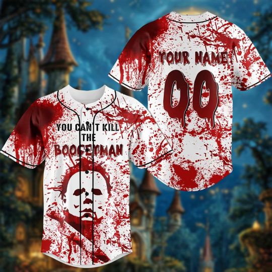 Halloween Michael Myers Baseball Jersey, Custom You Can't Kill The Boogeyman Jersey, Michael Myers Blood Horror Baseball Shirt, Scary Movie