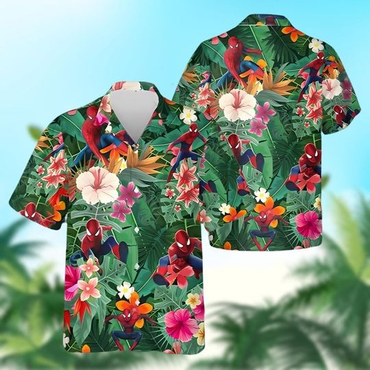 Spider Man Hawaiian Shirt, Floral Tropical Hawaiian Shirt, Spider Verse Shirt, Spider Man Boy Shirt, Birthday Boy Shirt, Summer Gift