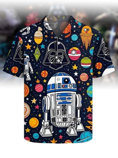 Vintage Disney Star Wars Hawaiian Shirt, Darth Vader Button Shirt For Men, R2-D2 Astromech Droid Casual Shirt, Disney Galaxy's Edge Trip