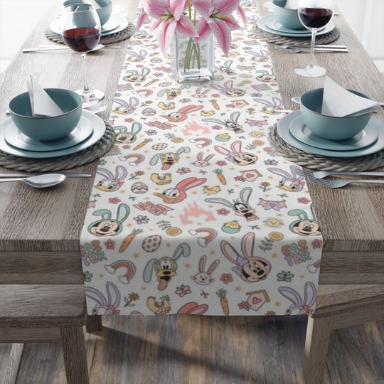 Disney Easter Table Runner, Mickey Mouse Kitchen Decor, Holiday Linen for Dining Table