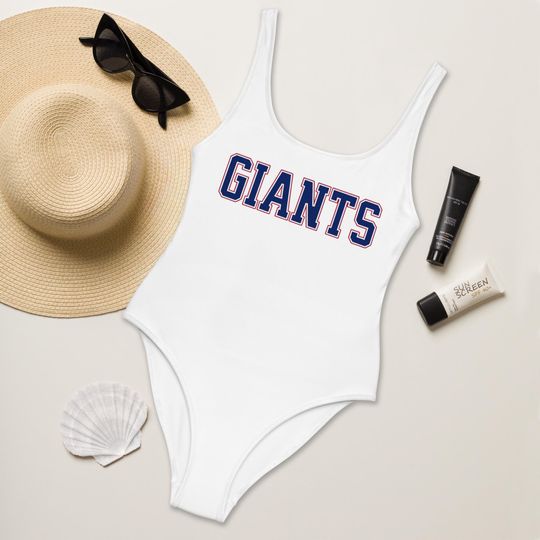 Giants Football Swimsuit, Womens Game Day Bathing Suit, Sporty Fan Swimwear