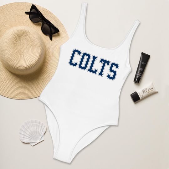 Colts Football Swimsuit, Womens Game Day Bathing Suit, Sporty Fan Swimwear