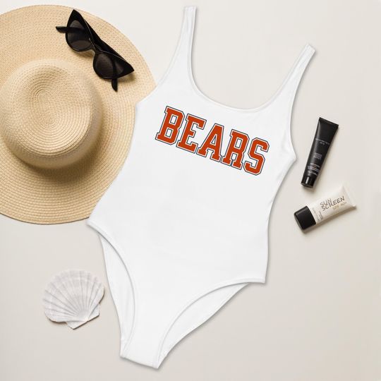 Bears Football One PieceSwimsuit, Womens Game Day Bathing Suit, Sporty Fan Swimwear