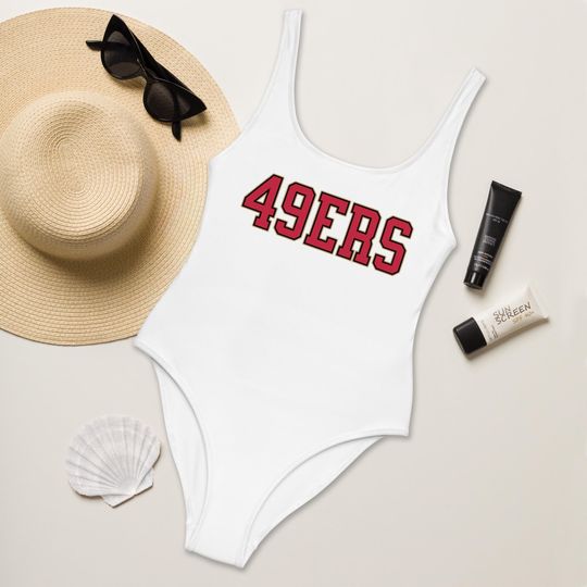 49ers Football Swimsuit, Womens Game Day Bathing Suit, Sporty Fan Swimwear