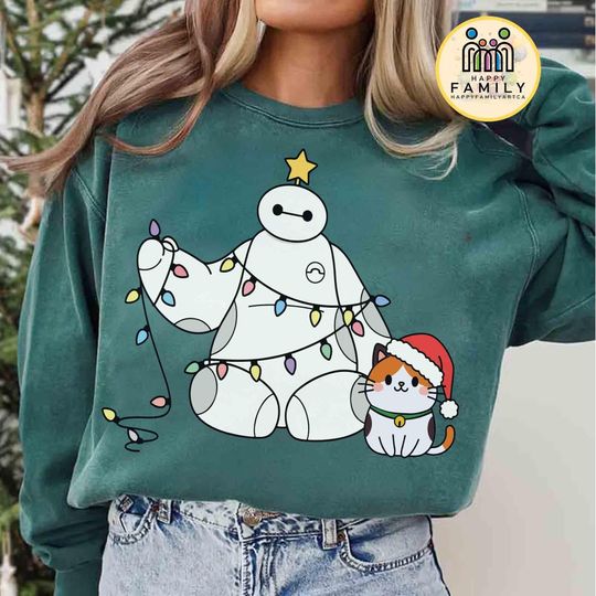 Disney Baymax Christmas & Mochi Cat Sweatshirt, Big Hero 6 Baymax FaLaLaLa Tee