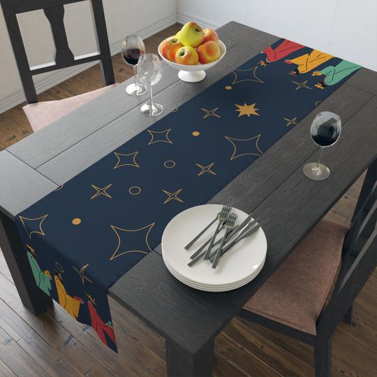 Long Table Runner, 72" or 90" | Oh Holy Night Three Kings Day | Dia De Los Reyes Magos | Polyester