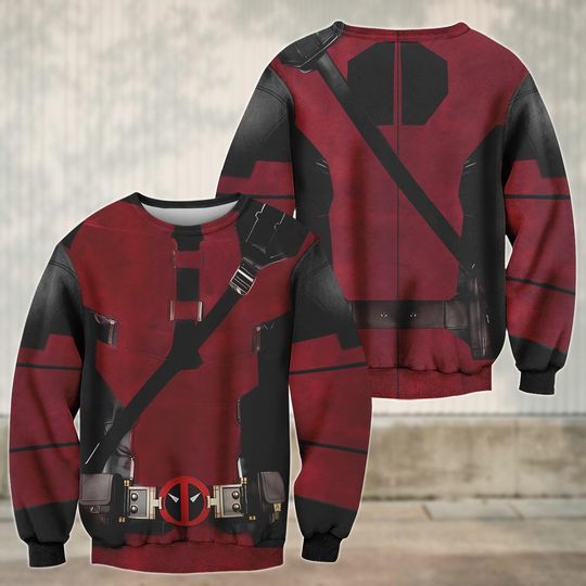 Deadpool Costume Sweatshirt, Marvel Superhero Cosplay 3D Shirt, Anti Hero Outfit, Comic Fan Gift Shirt, Halloween Costume Cosplay