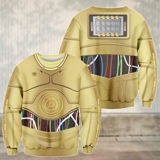 C3PO Costume Sweatshirt, Star Wars Droid Cosplay Shirt, Golden Robot 3D shirt, Galaxy Fan Gift, Sci Fi ShirtOutfit, Halloween Gift