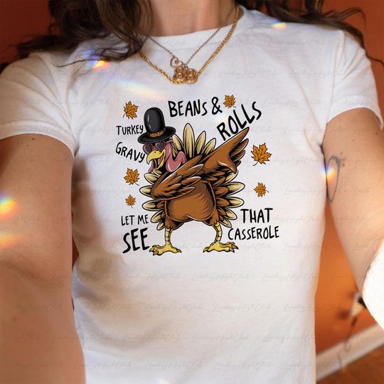 Funny Thankful Turkey Baby Tee, Thanksgiving Gravy Crop Top, Fall Vibes Baby T-Shirt