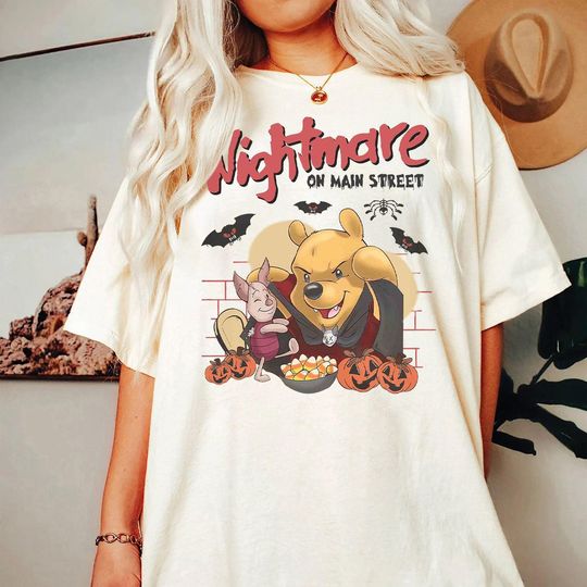 Vintage Disney Nightmare On Main Street Winnie The Pooh Shirt, Disney Halloween Shirt, Pooh Tigger Piglet Eeyore Halloween Shirt