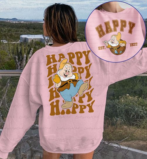 Happy Dwarf Disney Double Sided Sweatshirt, Snow White & Seven Dwarfs