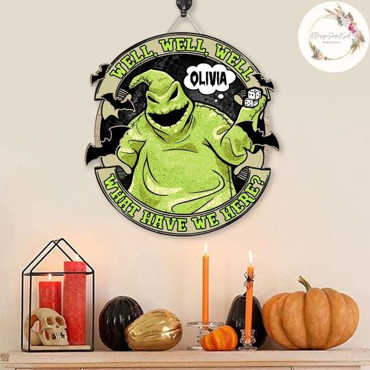 The Nightmare Before Christmas Oogie Boogie Disney Halloween Wooden Hanging Sign Plaque, Trick or Treat Family Halloween Home Decor Gifts