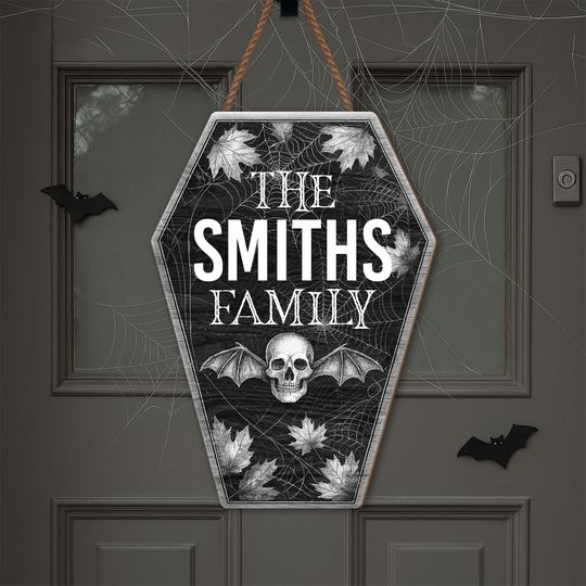 Custom Halloween Sign with Name, Custom Family Name Halloween Coffin Shape Door Sign, Halloween wood Sign, Halloween Decorations