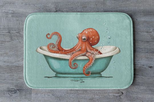 Octopus Bath Mat, Nautical Bathroom Rug, Sea Life Decor, Coastal Home Bath Rug, Ocean Animal Rug, Kids Bathroom Mat