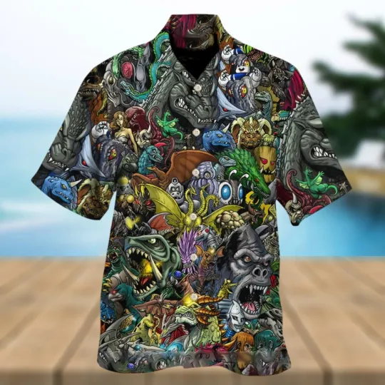 god zilla And Comic Hawaiian Shirt