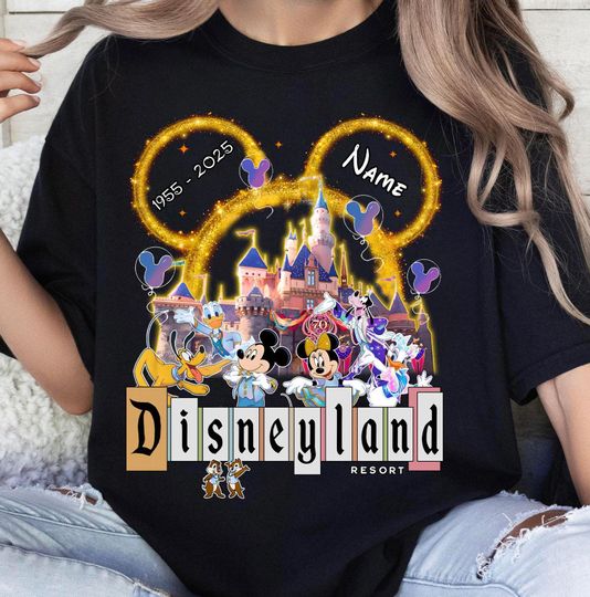 Personalized Disneyland 70Th Anniversary Shirt, Mickey & Friends Disneyland Castle Platinum Celebration T-Shirt, Disney Family Trip