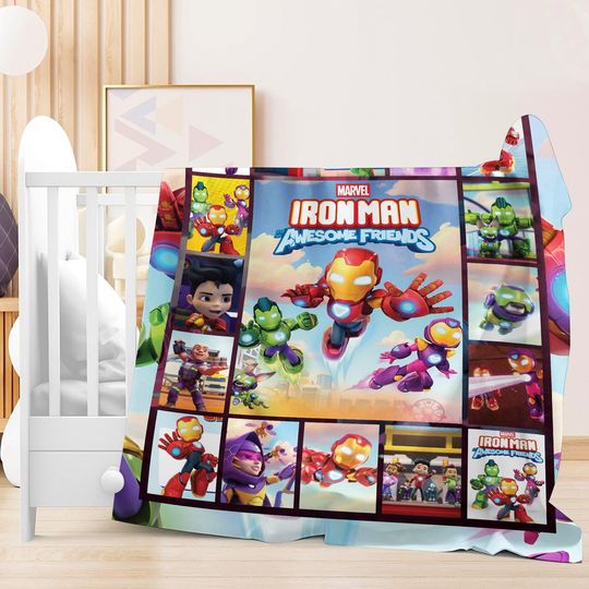 Iron Man and His Awesome Friends Blanket, MCU Iron Man Blanket, Superhero Blanket, Christmas Gift, Iron Man Blanket Gifts for Kids