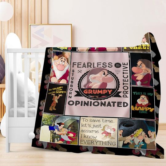 Grumpy Dwarf Blanket, Snow White and Seven Dwarfs Blanket, Disneyland Fleece Blanket, Baby Shower Gifts, Kid Blanket